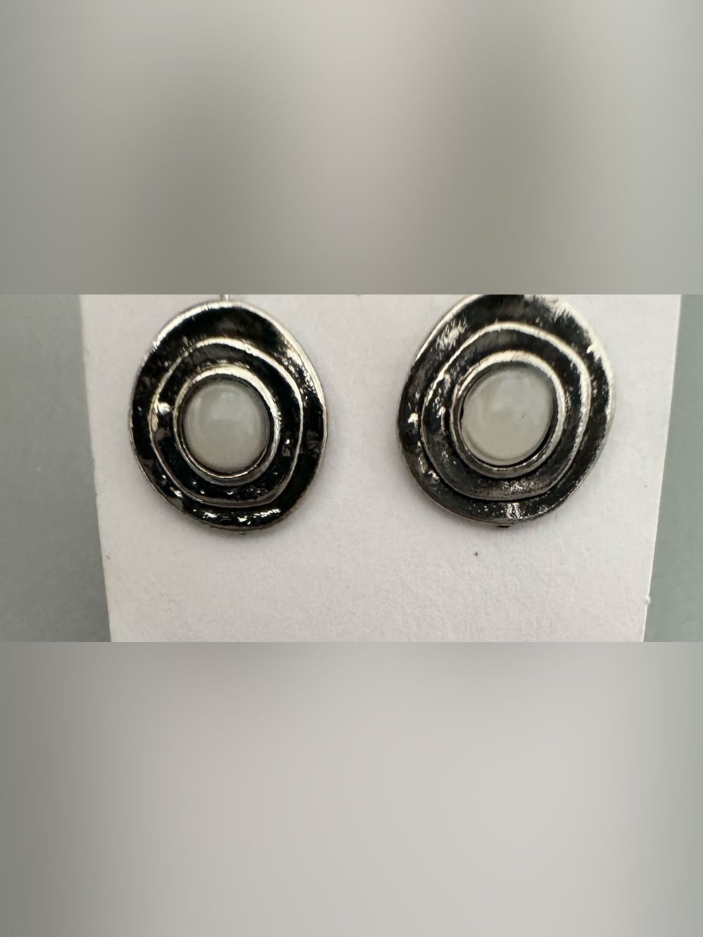 Silver-Tone White Stone Circle Stud Earrings